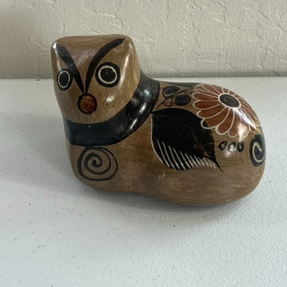 Cat Mexican Tonala Pottery Hand Painted 4" Tall Brown - Picture 6 of 14
